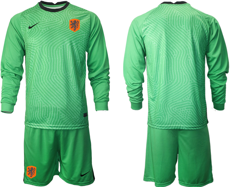 Men 2021 European Cup Netherlands green Long sleeve goalkeeper Soccer Jersey